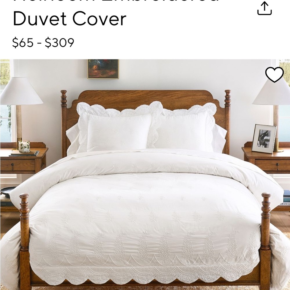 Pottery barn Heirloom Embroidered Duvet Cover white full queen eyelet New